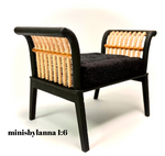 1:6 Dollhouse miniature wooden Art Deco rattan stool black velvet