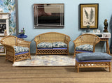 1:16 Dollhouse cane rattan living room set petit floral blue - Lundby scale