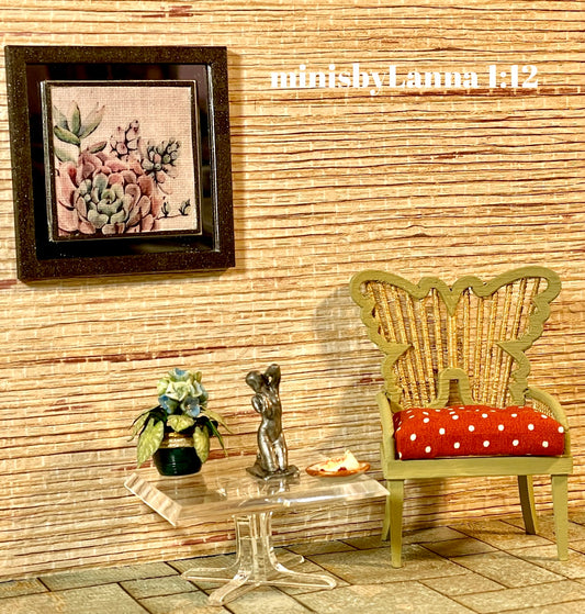 1:12 Dollhouse miniature large rattan Butterfly armchair celery green