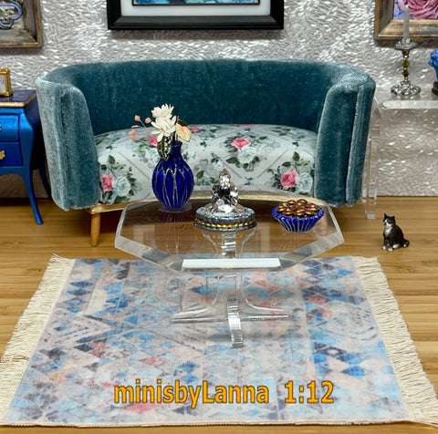 1:12 Dollhouse miniature modern coffee table with octagonal beveled glass effect top