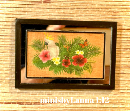 1:12 Dollhouse miniature Brazilian's bird picture canvas on a mirrored frame