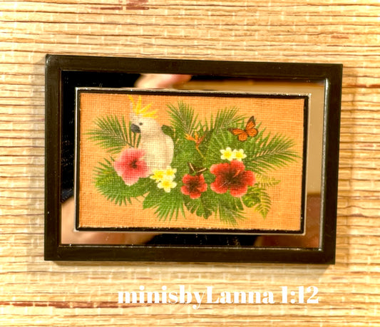1:12 Dollhouse miniature Brazilian's bird picture canvas on a mirrored frame