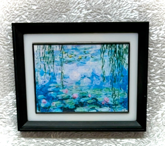 1:12 Dollhouse miniature picture canvas on a black & white passe-partout frame