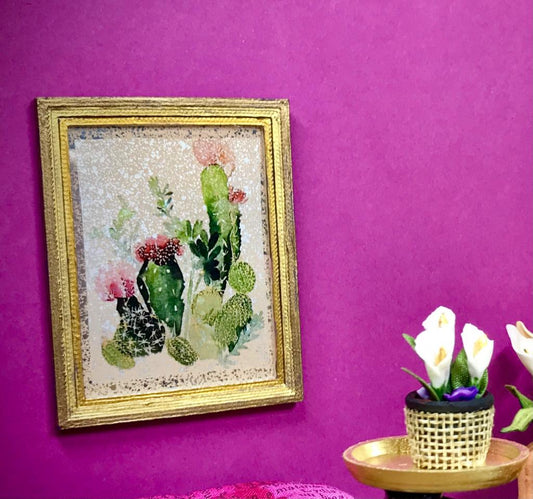 1:12 Dollhouse miniature succulents mirrored framed wall picture