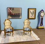 1:16 Dollhouse miniature Victorian rattan two golden chairs - Lundby scale