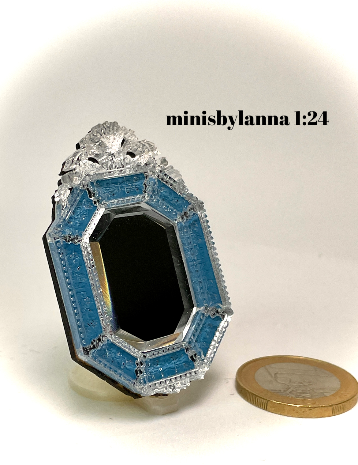 1:24 Dollhouse miniature Venetian classic large beveled blue wall mirror - Half scale