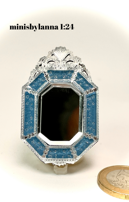 1:24 Dollhouse miniature Venetian classic large beveled blue wall mirror - Half scale