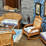 1:12 Dollhouse cane rattan rocking chair and foot-stool blue roses