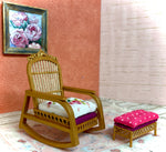 1:12 Dollhouse cane rattan rocking chair and foot-stool Spring Pink