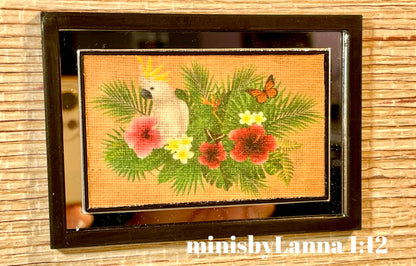1:12 Dollhouse miniature Brazilian's bird picture canvas on a mirrored frame