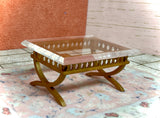 1:12 Dollhouse miniature table coffee rattan table w/beveled glass effect top