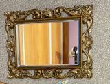 1:6 Dollhouse real beveled glass wall mirror on a classic gilded frame