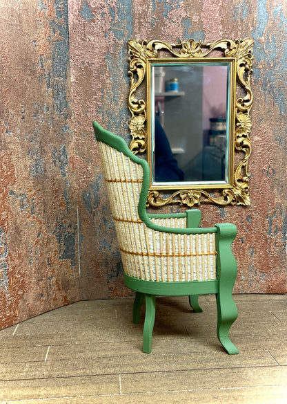 1:6 Dollhouse miniature Victorian rattan green leaves chair