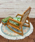 1:12 Dollhouse cane rattan rocking chair and foot-stool tropical green