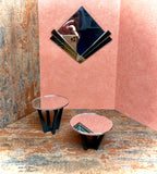 1:6 Dollhouse miniature mid Century wooden Art Deco black side table set (2) top mirrored