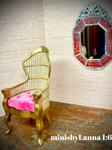 1:6 Dollhouse miniature Victorian rattan velvet pink chair