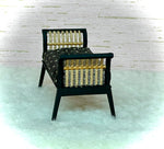 1:12 Dollhouse miniature Art Deco rattan long stool golden dots