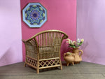 1:6 Dollhouse miniature cane rattan armchair Pink & Floral Black
