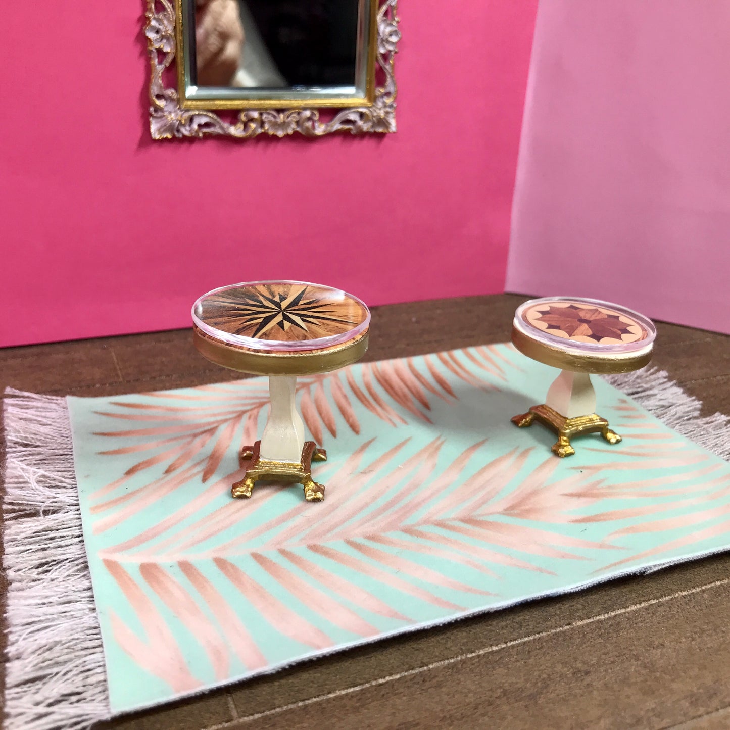 1:16 Dollhouse miniature classic decoupaged side table pair set - Lundby scale