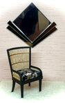 1:6 Dollhouse miniature rattan armchair Art Deco pearl flowers on black velvet
