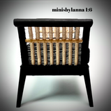 1:6 Dollhouse miniature wooden Art Deco rattan stool black velvet