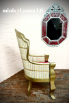 1:6 Dollhouse miniature Victorian rattan velvet pink chair