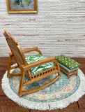 1:12 Dollhouse cane rattan rocking chair and foot-stool tropical green