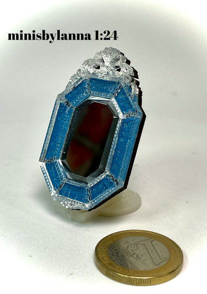 1:24 Dollhouse miniature Venetian classic large beveled blue wall mirror - Half scale