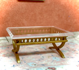 1:12 Dollhouse miniature table coffee rattan table w/beveled glass effect top