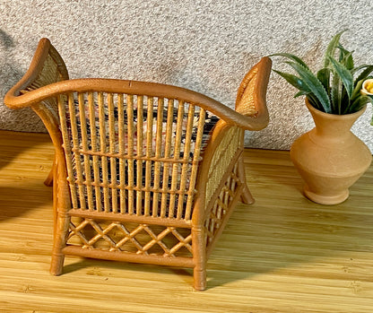 1:6 Dollhouse miniature cane rattan armchair light Pink & Floral Black