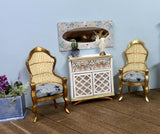 1:16 Dollhouse miniature Victorian rattan two golden chairs - Lundby scale