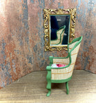 1:6 Dollhouse miniature Victorian rattan green spring chair