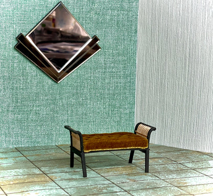 1:12 Dollhouse Art Deco rattan long stool velvet gold