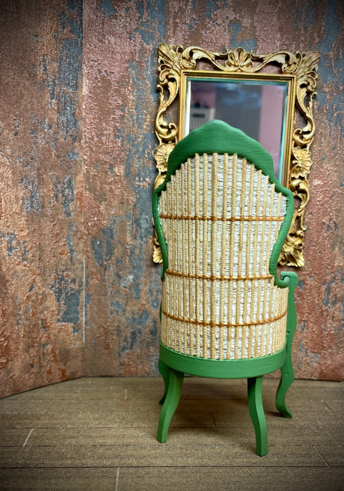1:6 Dollhouse miniature Victorian rattan green leaves chair