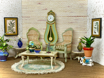 1:12 Dollhouse miniature Victorian rattan pair light green chairs