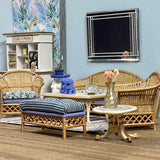 1:16 Dollhouse cane rattan armchairs and table set petit floral blue - Lundby scale