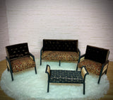 1:12 Dollhouse Art Deco rattan living room set sofa armchairs stool golden leaves