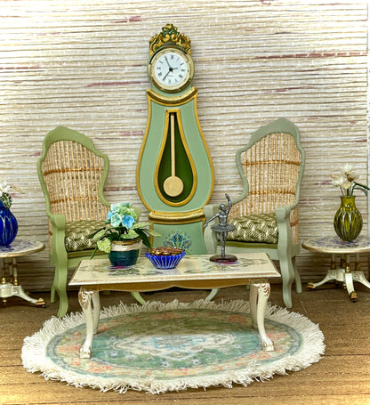 1:12 Dollhouse miniature Victorian rattan pair light green chairs