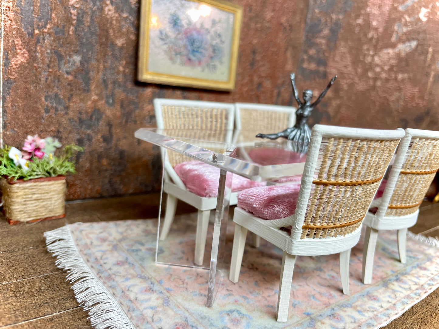 1:12 Dollhouse miniature modern dinning room table beveled top