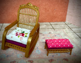 1:12 Dollhouse cane rattan rocking chair and foot-stool Spring Pink