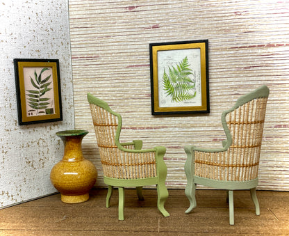 1:12 Dollhouse miniature Victorian rattan pair light green chairs