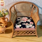 1:6 Dollhouse miniature cane rattan armchair light Pink & Floral Black