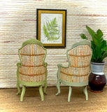 1:12 Dollhouse miniature Victorian rattan pair two tones light green chairs