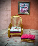 1:12 Dollhouse cane rattan rocking chair and foot-stool Spring Pink
