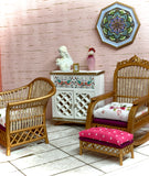 1:12 Dollhouse cane rattan rocking chair and foot-stool Spring Pink