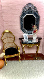 1:6 Dollhouse miniature Victorian gold console table decorated black top mirror