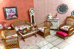 1:12 Dollhouse cane rattan rocking chair and foot-stool Spring Pink