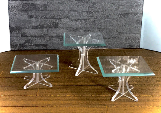 1:12 Dollhouse miniature modern 3 beveled glass effect side table set A
