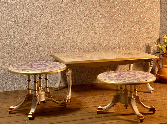 1:6 Dollhouse miniature classic side table pair and coffee table set