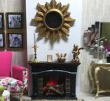 1:12 Dollhouse miniature vintage wall mirror sunburst/starburst golden frame
